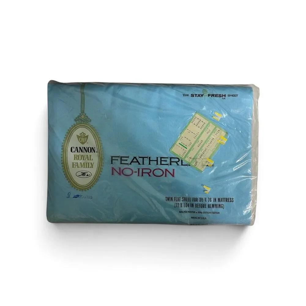 Vintage Cannon Royal Family Featherlite No-Iron Twin Flat Sheet Baby Blue NOS